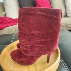 Women's Burgundy Suede Slouch Ankle Boot with Stiletto Heel